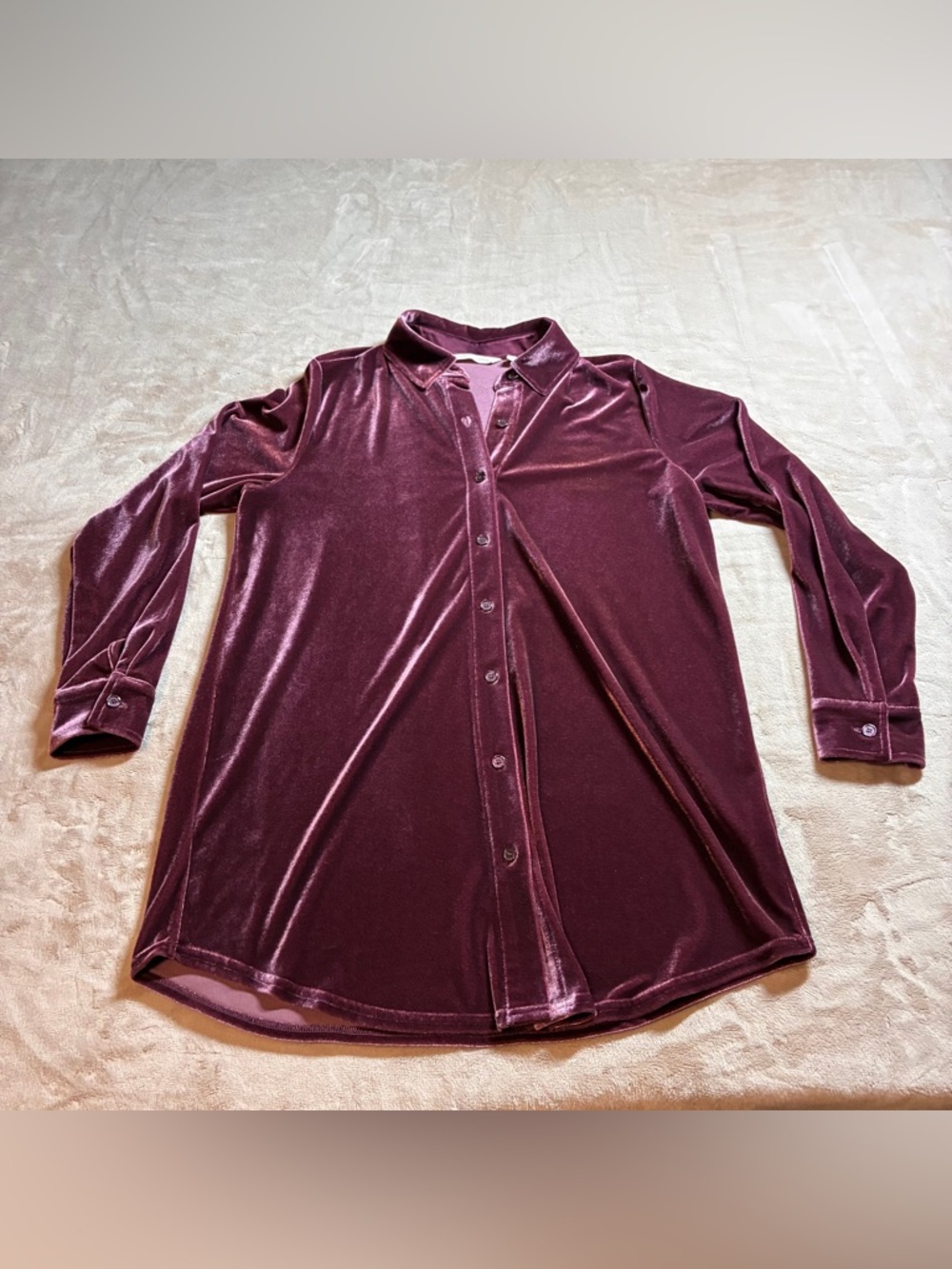 Soft Surroundings Velvet Boyfriend Tunic Quiet Luxury Purple Wine Boho Women S